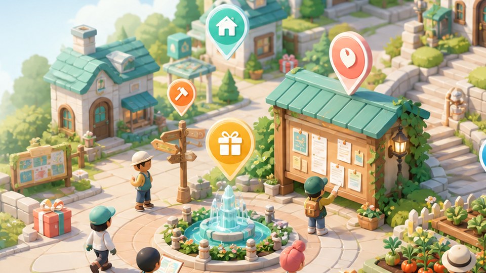 Heartopia town map with route markers